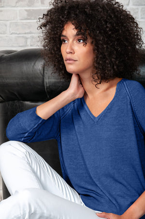 Solitaire V Knit in Pacific - Sweaters