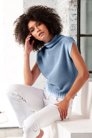 Spray Art Ribbed Mini Knit in Jeans - Sweaters