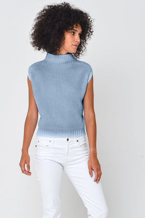 Spray Art Ribbed Mini Knit in Jeans - Sweaters