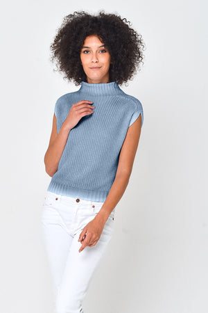Spray Art Ribbed Mini Knit in Jeans - Sweaters