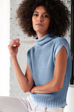 Spray Art Ribbed Mini Knit in Jeans - Sweaters