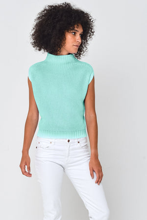 Spray Art Ribbed Mini Knit in Water - Sweaters