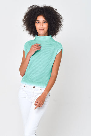 Spray Art Ribbed Mini Knit in Water - Sweaters