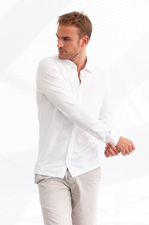 Stretch Cotton Pique Shirt - Bianco - Shirts