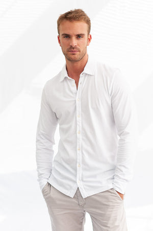 Stretch Cotton Pique Shirt - Bianco - Shirts