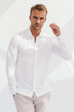 Slim-Fit Stretch Piquet Shirt - White - Shirts