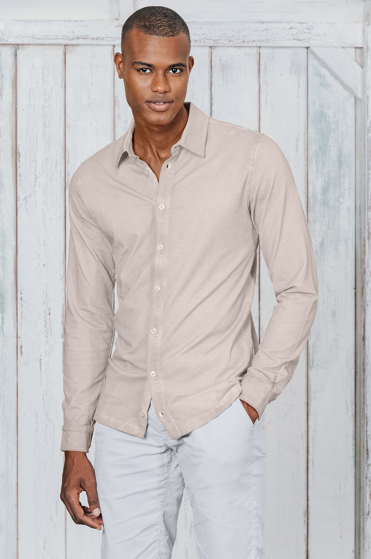 Stretch Cotton Pique Shirt - Canapa - Shirts