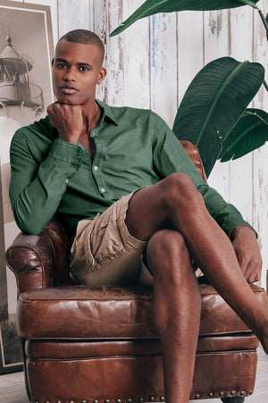 Stretch Cotton Pique Shirt - Ginepro - Shirts