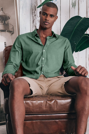 Stretch Cotton Pique Shirt - Ginepro - Shirts