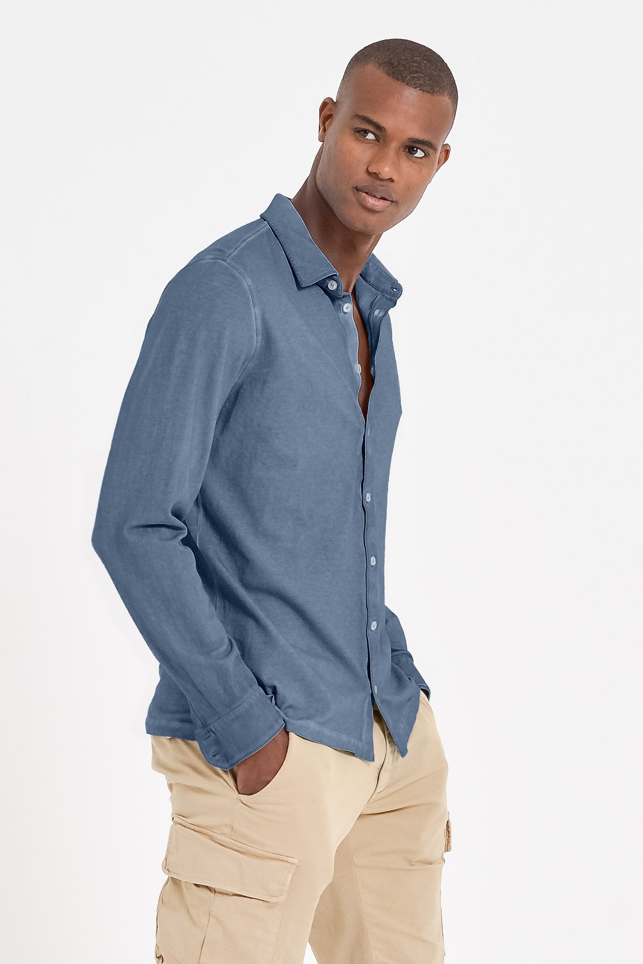 Stretch Cotton Pique Shirt - Jeans - Shirts