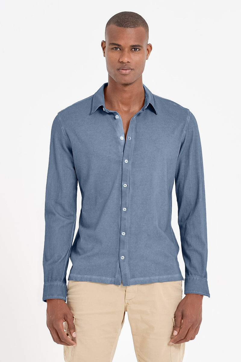 Stretchy Cotton Pique Shirt in Jeans | Ploumanac'h