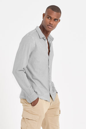 Stretch Cotton Pique Shirt - Marmo - Shirts