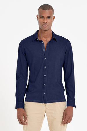 Stretch Cotton Pique Shirt - Navy - Shirts