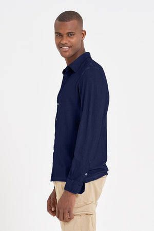 Stretch Cotton Pique Shirt - Navy - Shirts