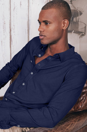 Stretch Cotton Pique Shirt - Navy - Shirts
