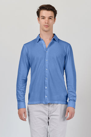 Stretch Cotton Pique Shirt - Oceano - Shirts