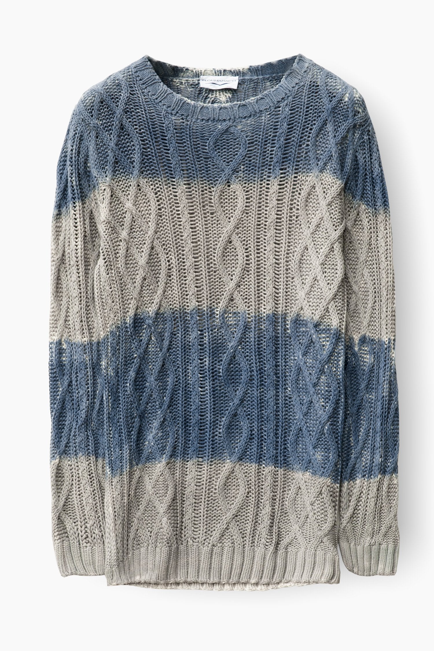 Striped Cotton Cable Sweater - Corda/Jeans - Sweaters