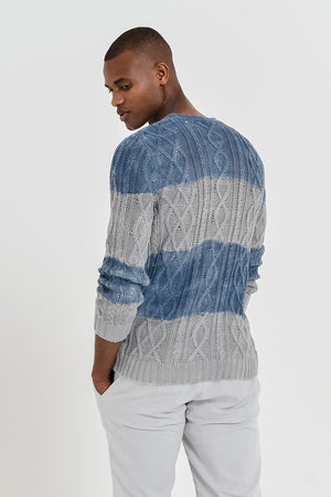 Striped Cotton Cable Sweater - Corda/Jeans - Sweaters