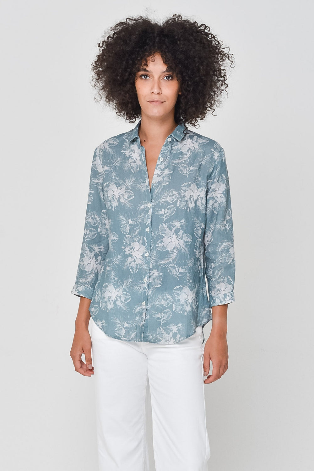 Valerie Shirt in Hibiscus Print Linen | Ploumanac'h