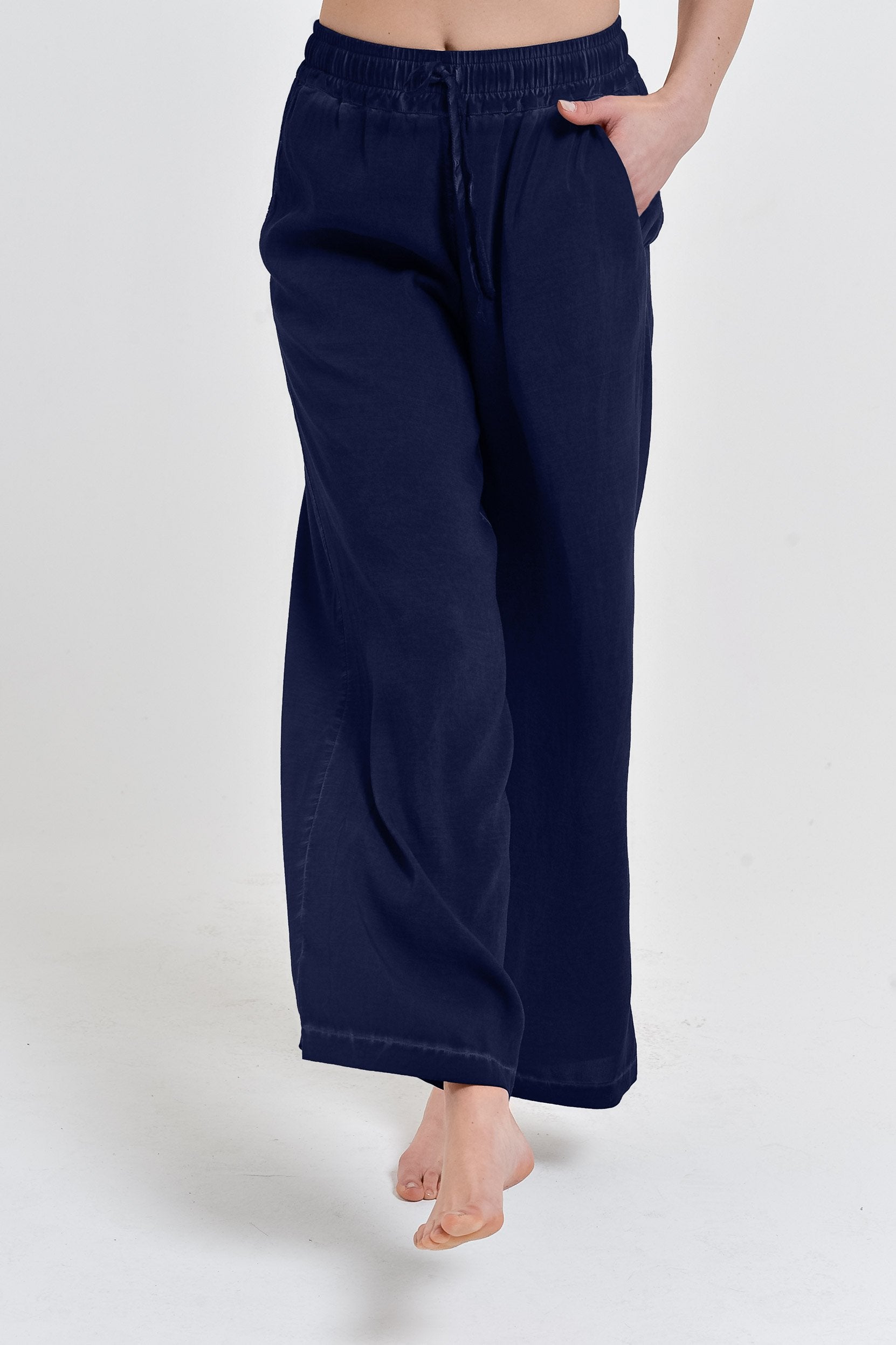 Viscose Billow Slacks - Navy - Pants