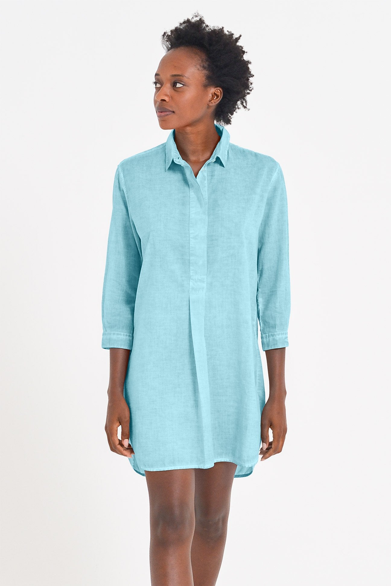 Voile Mini Shirtdress - Acqua