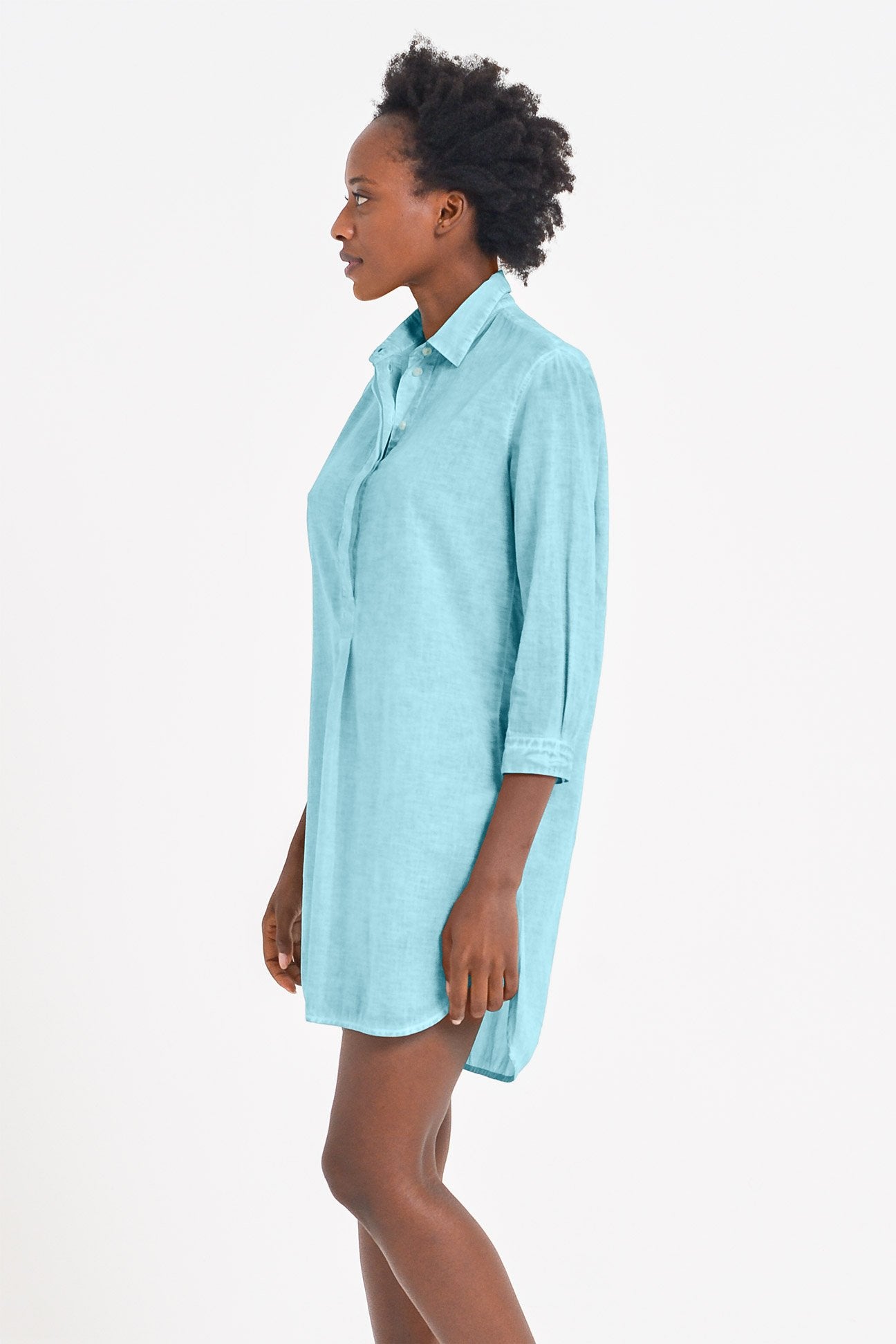 Voile Mini Shirtdress - Acqua