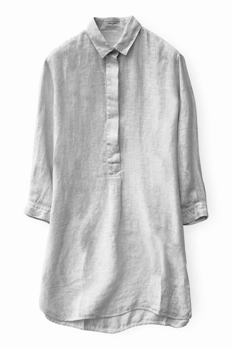3/4 Sleeve Cotton Voile Shirtdress - Marmo - Chemisier