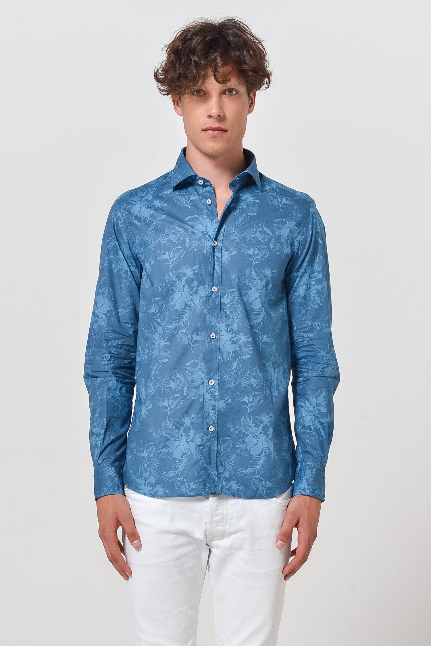 Voile Shirt in Hibiscus Pattern Print - Shirts