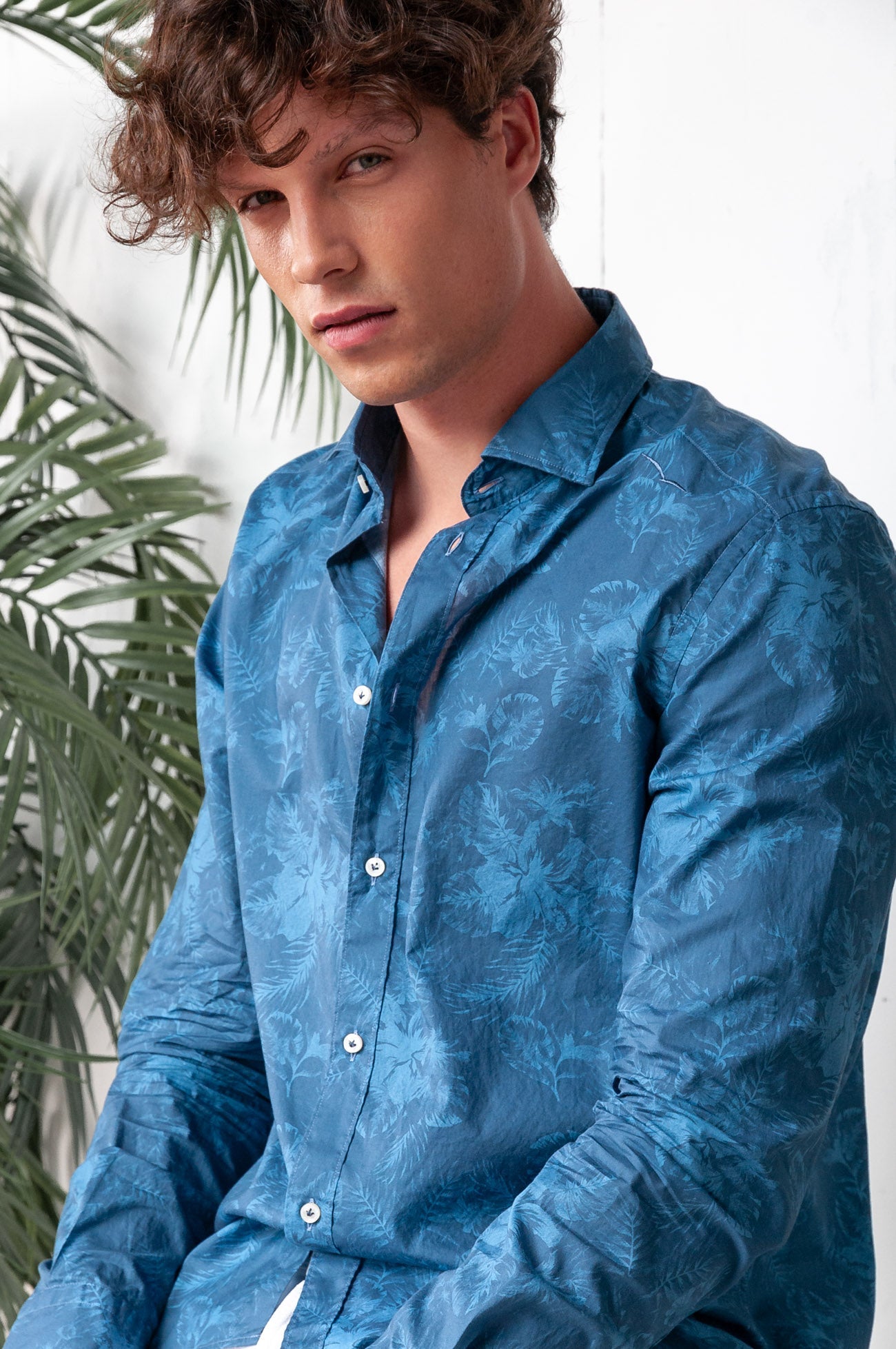 Voile Shirt in Hibiscus Pattern Print - Shirts